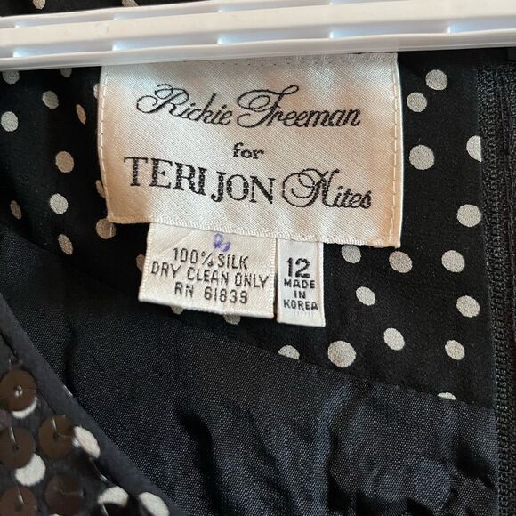 Vintage Rickie Freeman for Teri Jon silk sequin polkadot long sleeve dress - Picture 10 of 13